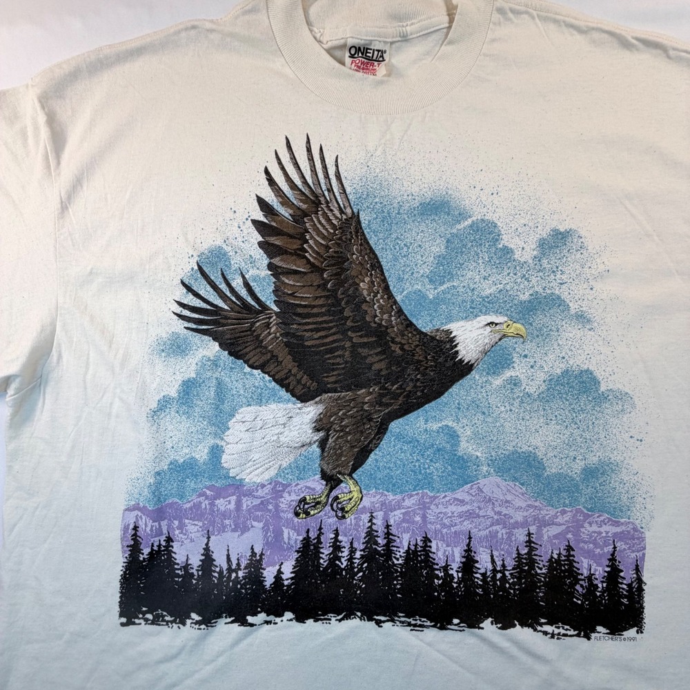 Vintage 1991 Bald Eagle TShirt XXL USA Made Single Stitch Wildlife Nature Oneita